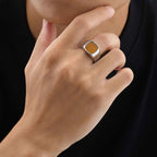 Vierkante ring en tijgeroogsteen zilver