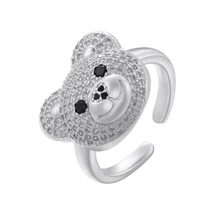 Bague Ours Pierre Argent Et Blanc