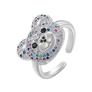 Bague Ours Pierre Argent Et Multicolore