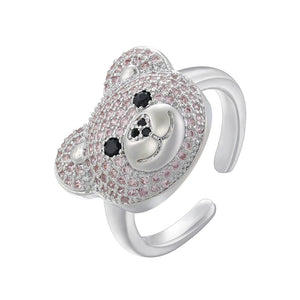 Bague Ours Pierre Argent Et Rose