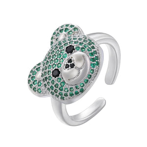 Bague Ours Pierre Argent Et Vert