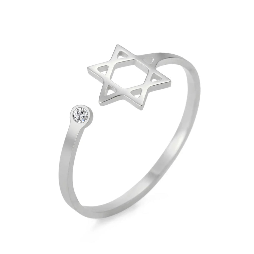 Open ring met de symbolische Joodse <span data-glossary-id="star-of-david">Davidster</span> in zilver