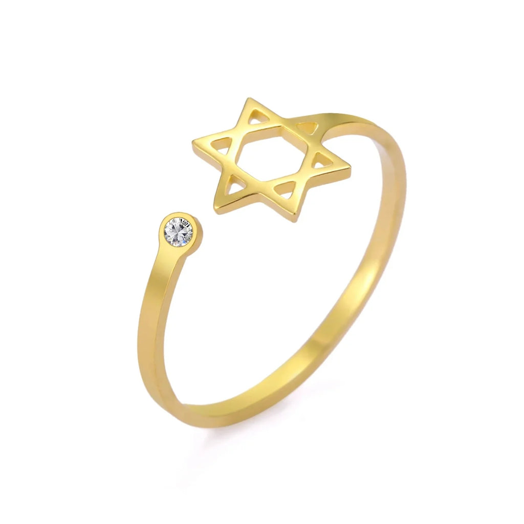 Open ring met de symbolische Joodse <span data-glossary-id="star-of-david">Davidster</span> in goud