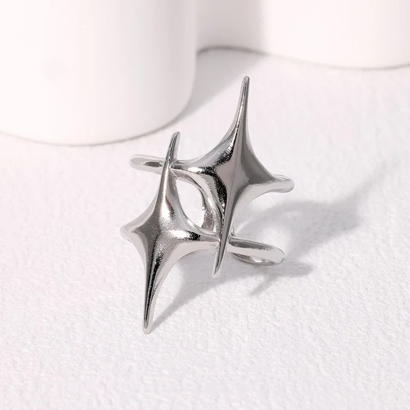 Open ring met dubbele sterren zilver