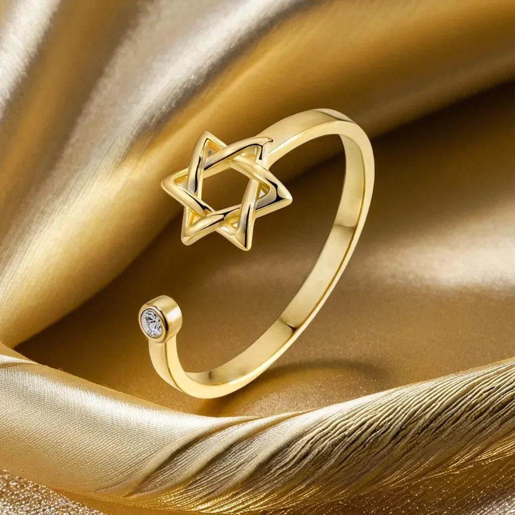 Open ring voor dames met de <span data-glossary-id="etoile-de-david">Davidster</span> joods symbool goud