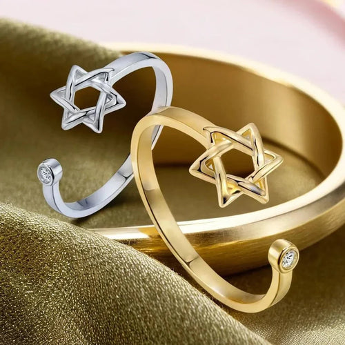 Open ring voor dames met de <span data-glossary-id="etoile-de-david">Davidster</span> joods symbool goud