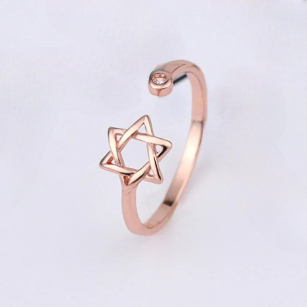 Open ring voor dames met de <span data-glossary-id="etoile-de-david">Davidster</span> joods symbool roségoud