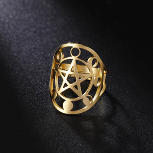 Bague Pentacle Sorcellerie Anneau Wiccan or