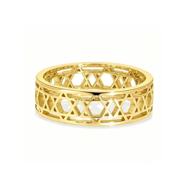 Damesring met symbolische joodse <span data-glossary-id="stars-of-david">Davidsterren</span> goud