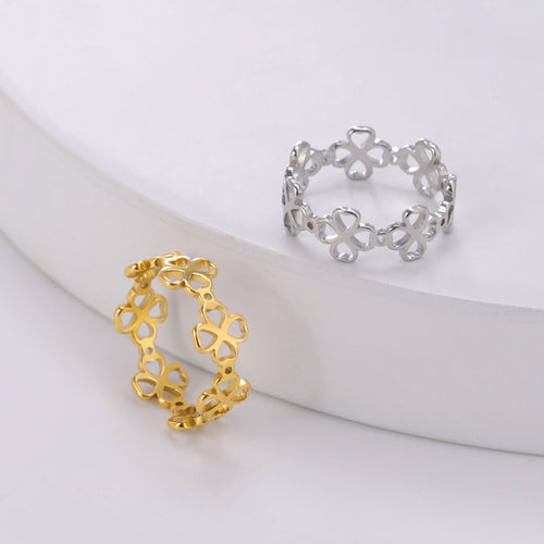 Bague Rétro avec Trèfles à 4 Feuilles pour Femme or