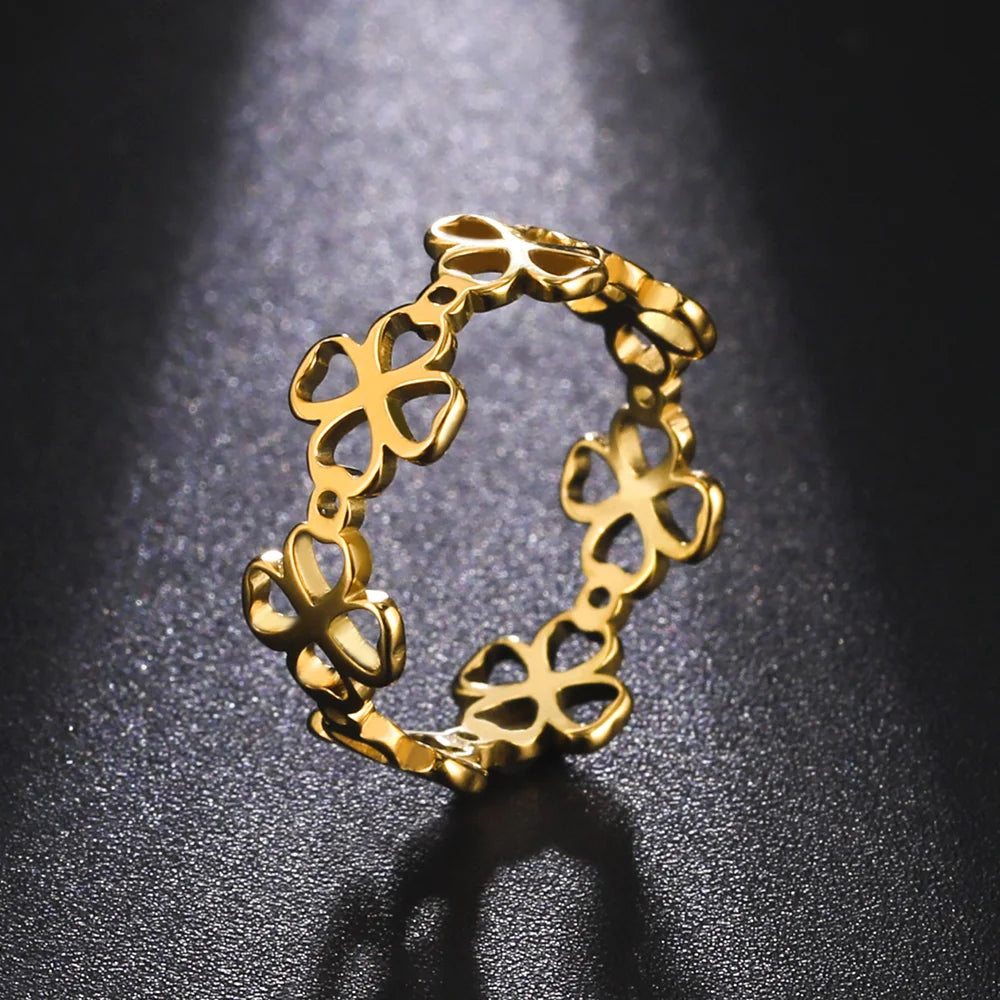 Bague Rétro avec Trèfles à 4 Feuilles pour Femme or