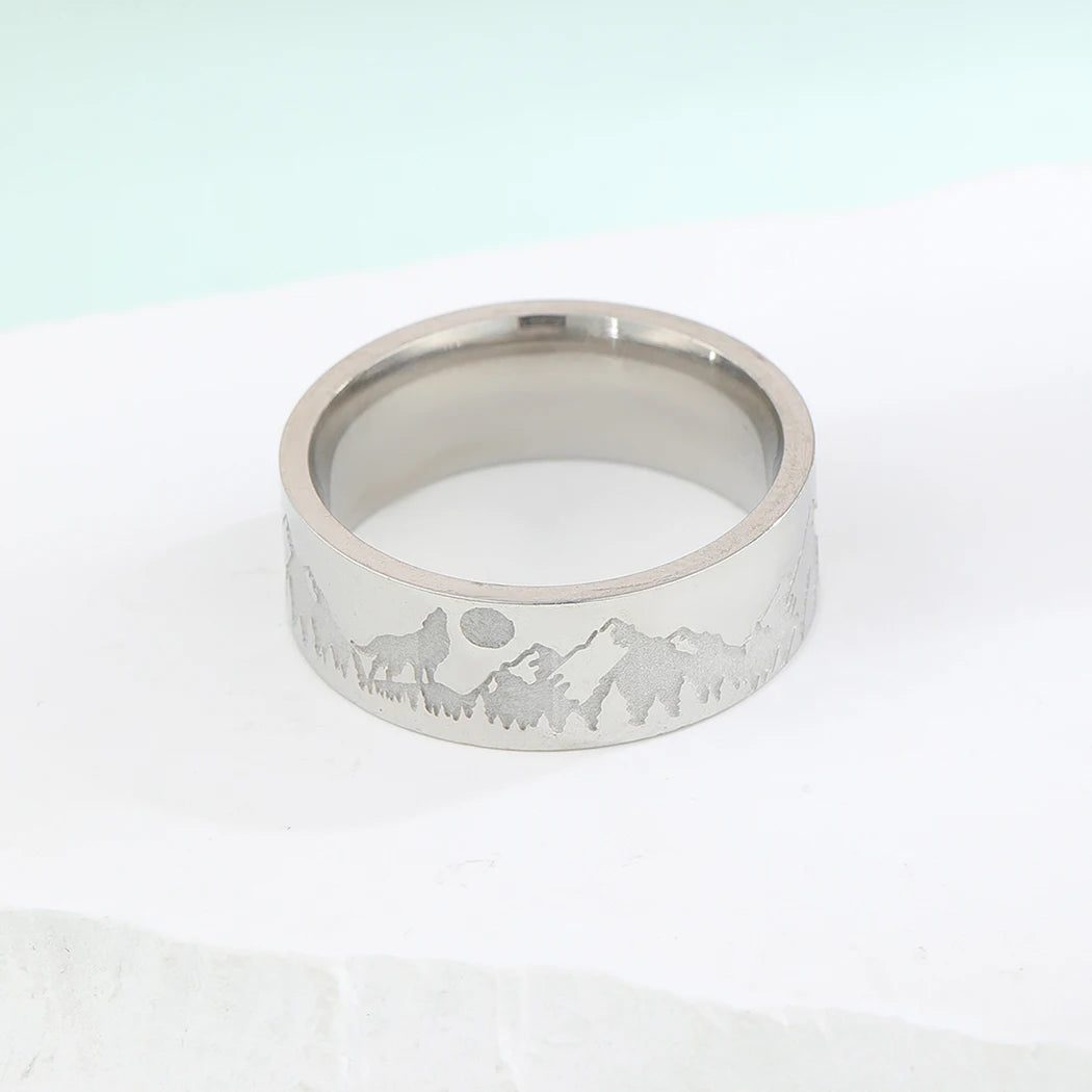 Bague Rétro Montagnes Lion et Soleil argent