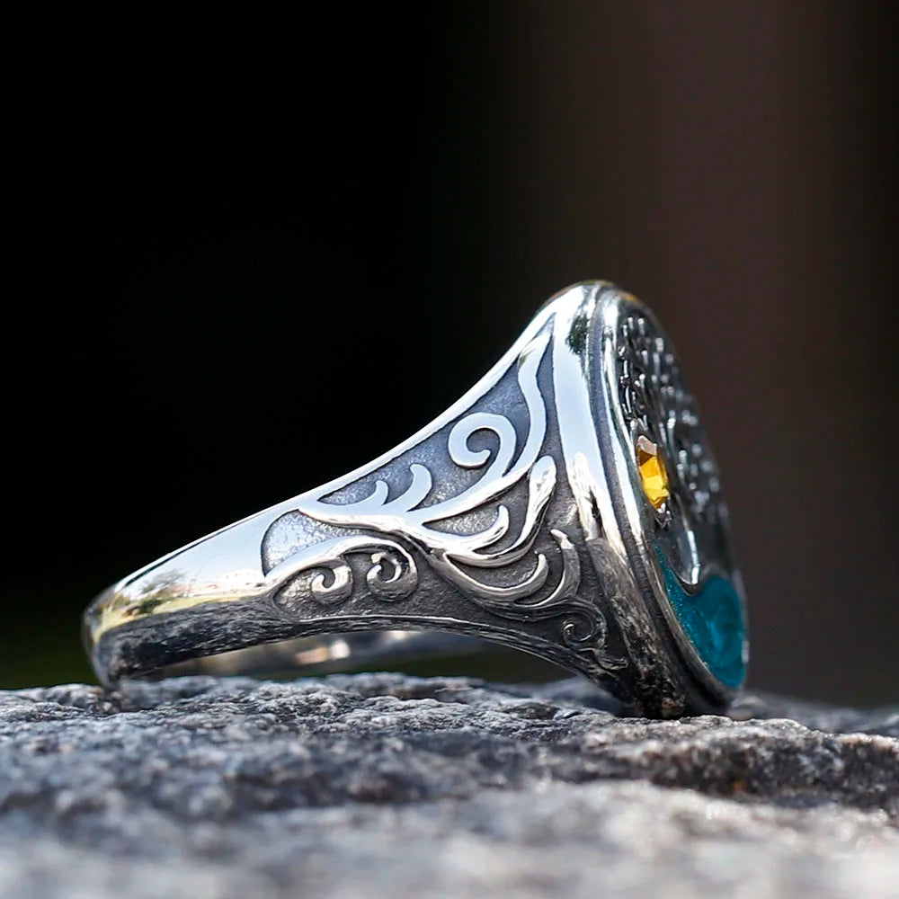 Ronde levensboomring met geel kristal