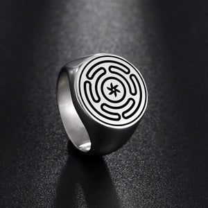 Bague Roue d'Hécate Strophalos Sorcellerie Wiccan argent