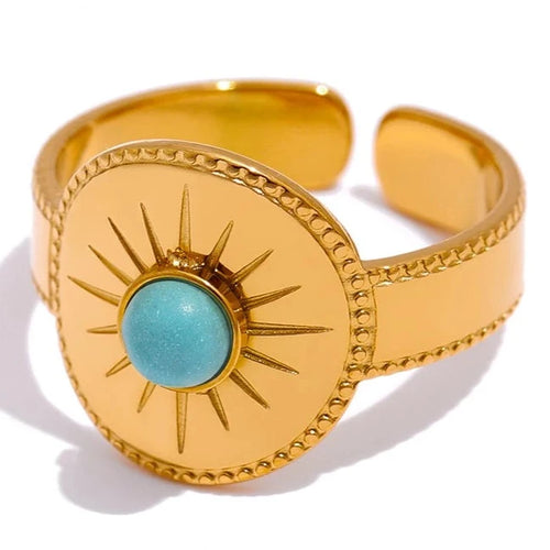 Zonne Ring Met Blauwe Steen