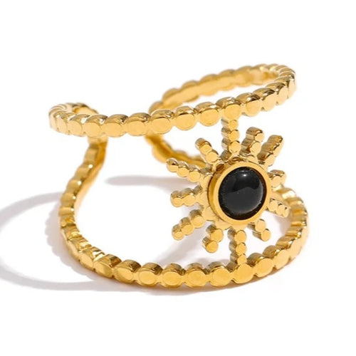 Zonne Ring Met Zwarte Steen