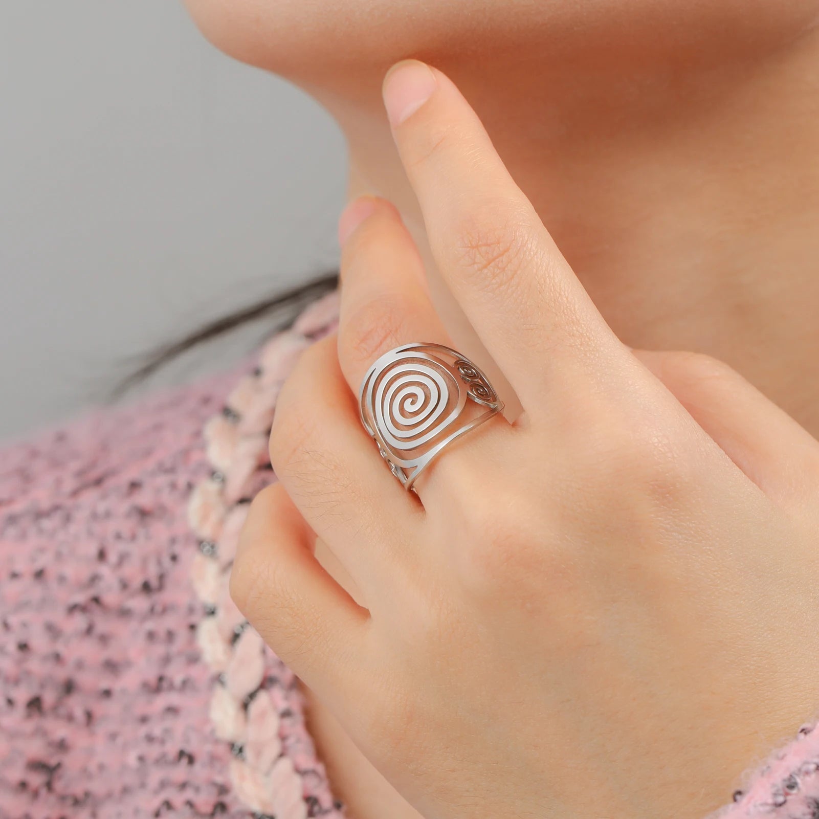 Brede spiraalring voor dames zilver