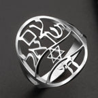 Symbolische Joodse ring met Hebreeuwse gravure <span data-glossary-id="etoile-de-david">Davidster</span> en Haï Chai zilver