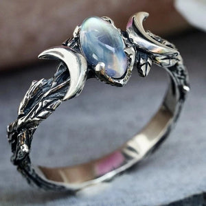 Bague Triple Lune Sorcellerie Femme Wiccan Pierre