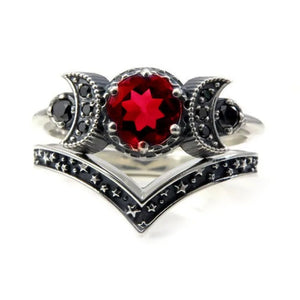 Bague Triple Lune Sorcellerie Femme Wiccan rouge