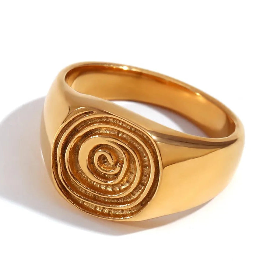 Zegelring met gegraveerd spiraalmotief goud