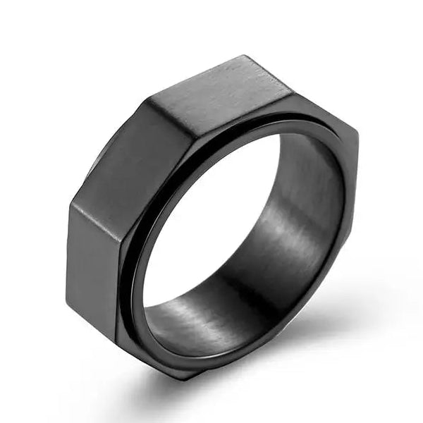 Bague unisexe anti-stress rotative hexagonale noir
