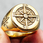 Bague Vintage Boussole Rose des Vents pour Homme or