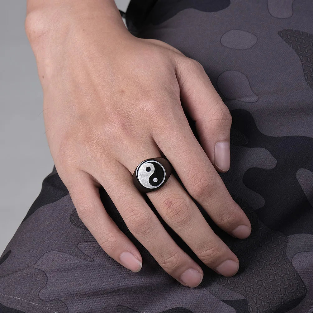 Bague Yin Yang pour Homme noir