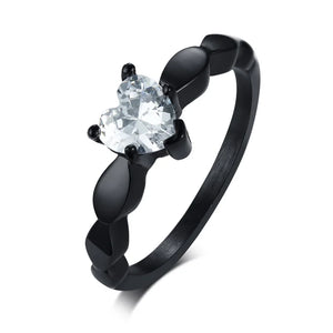 Bagues pour Couples Coeur Anneau Romantique et Zircon noir