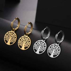 Boucles d'Oreilles Arbre de Vie Créoles Pendantes argent