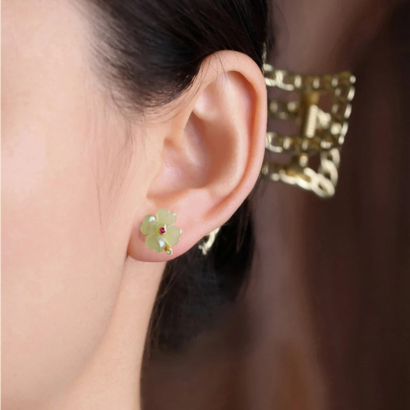 Boucles d'Oreilles Clou avec Trèfle à 4 Feuilles