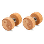 Boucles d'Oreilles Clou en Bois Yin Yang beige