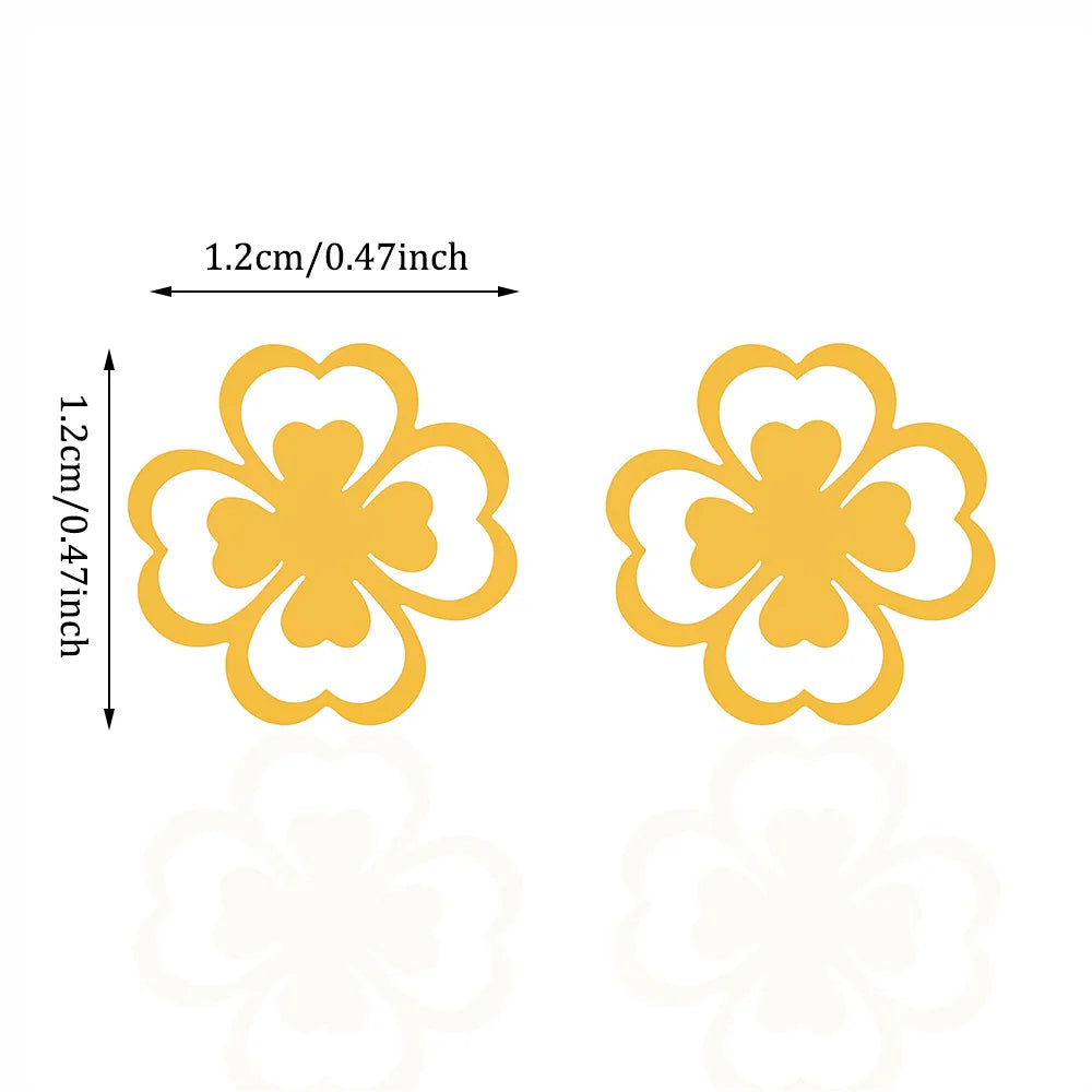 Boucles d'Oreilles Clou en Feuille de Trèfle à 4 Feuilles