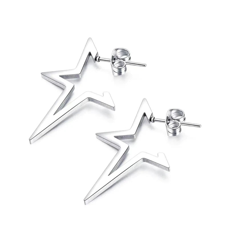 Boucles d'Oreilles Clou Etoile Style Punk argent