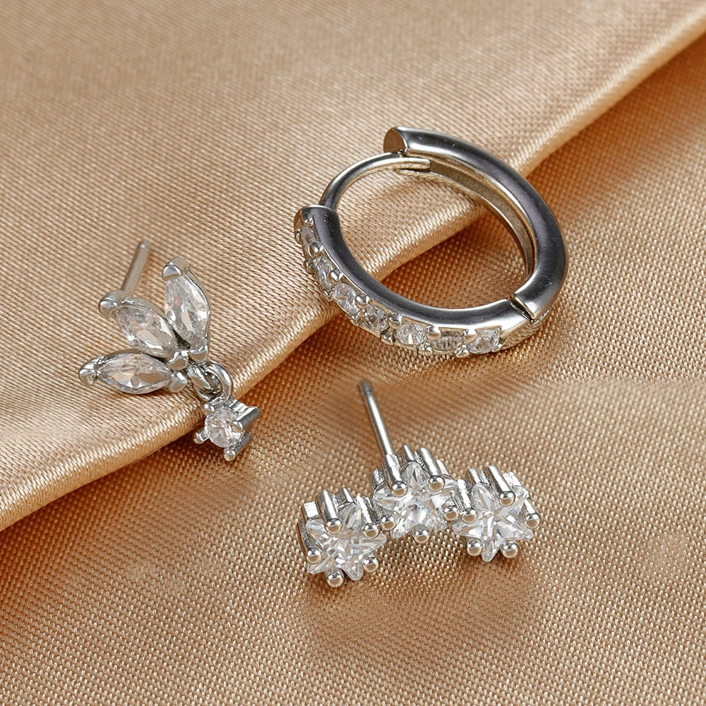 Boucles d'Oreilles Clou Etoiles en Zircon pour Femmes argent