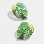 Boucles d'Oreilles Clou Feuille de Palmier vert