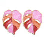 Boucles d'Oreilles Clou Feuille de Palmier rose