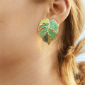 Boucles d'Oreilles Clou Feuille de Palmier vert