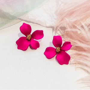 Boucles d'Oreilles Clou Fleur Quatre Pétales rose foncé