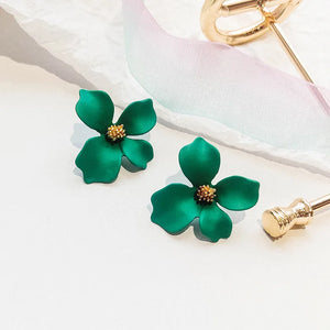 Boucles d'Oreilles Clou Fleur Quatre Pétales vert