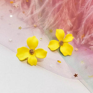 Boucles d'Oreilles Clou Fleur Quatre Pétales jaune