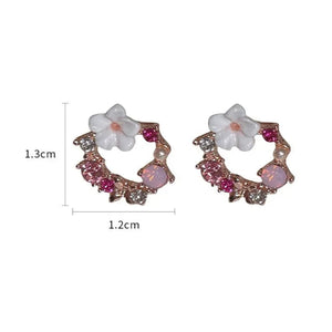 Boucles d'Oreilles Clou Fleurs et Perles rose