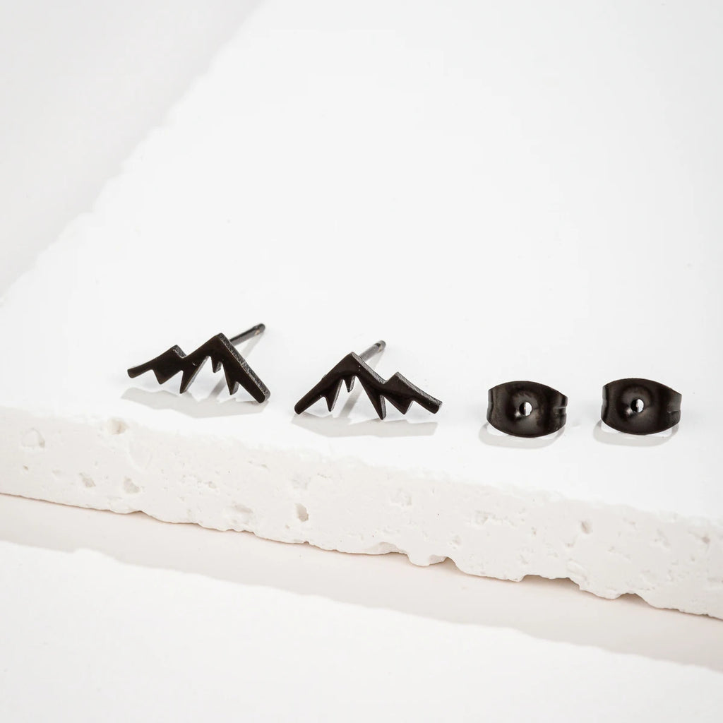 Boucles d'Oreilles Clou Montagne pour Femme ou Homme noir