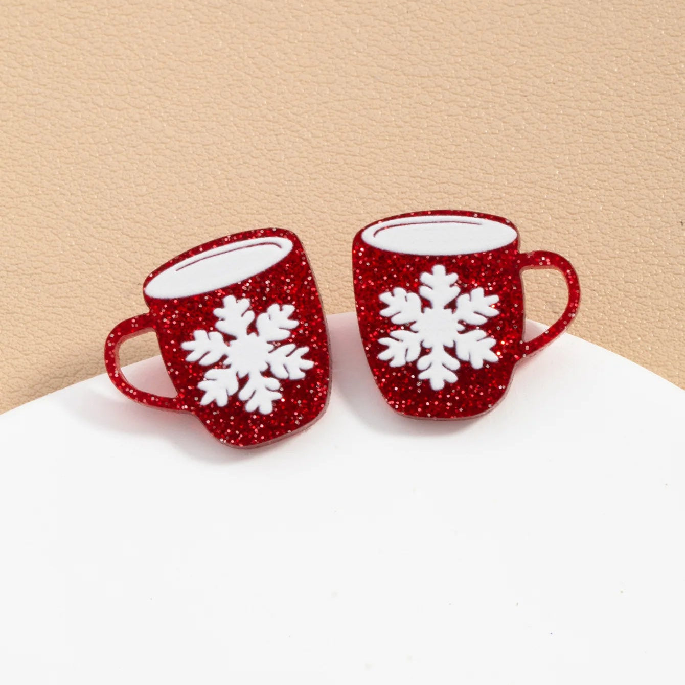 Boucles d'Oreilles Clou Mug avec Flocon de Neige