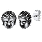 Boucles d'Oreilles Clou Tête de Bouddha argent