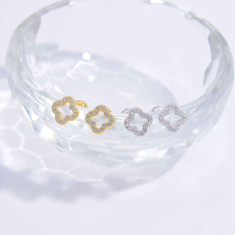 Boucles d'Oreilles Clou Trèfle à 4 Feuilles or