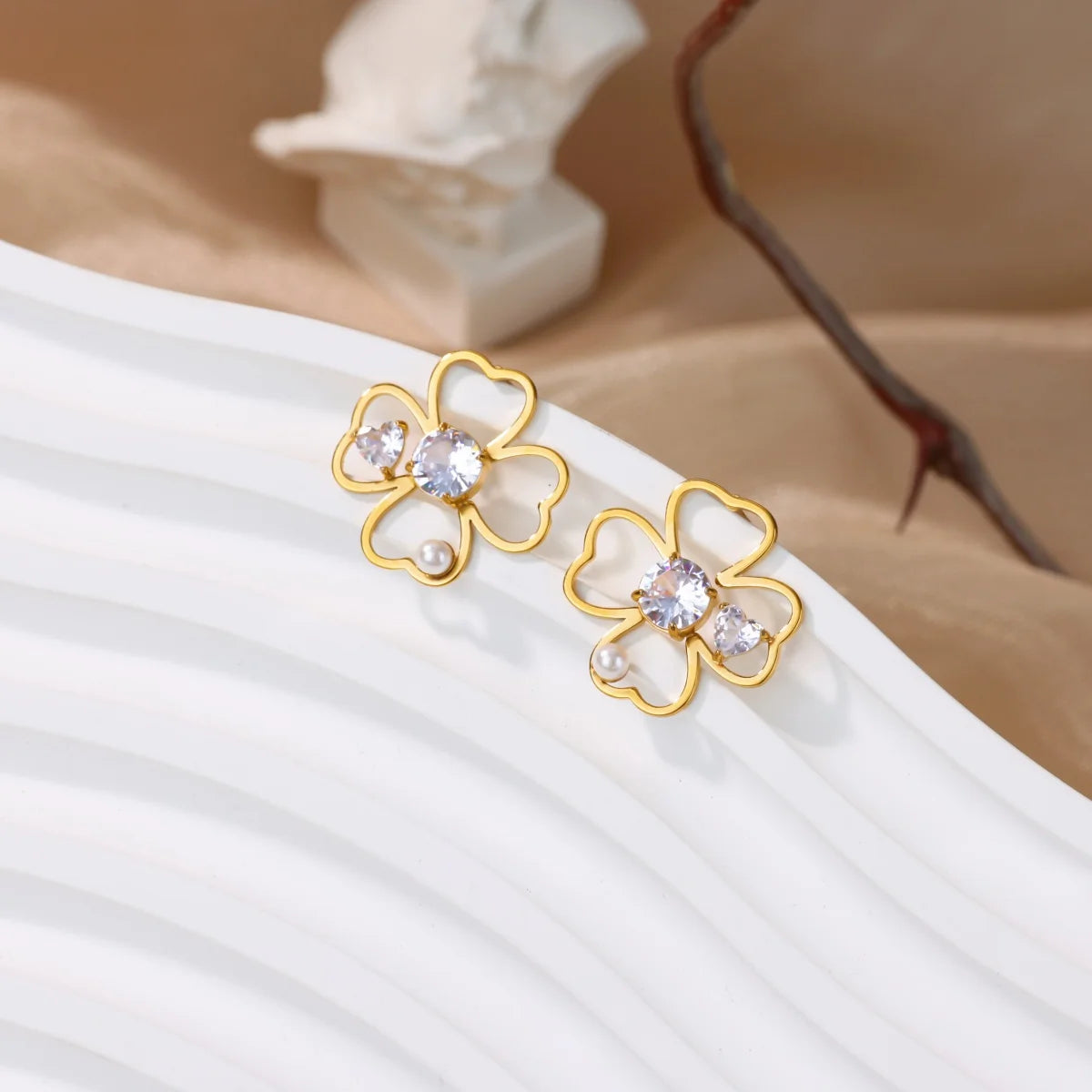 Boucles d'Oreilles Clou Trèfle à 4 Feuilles Porte Bonheur