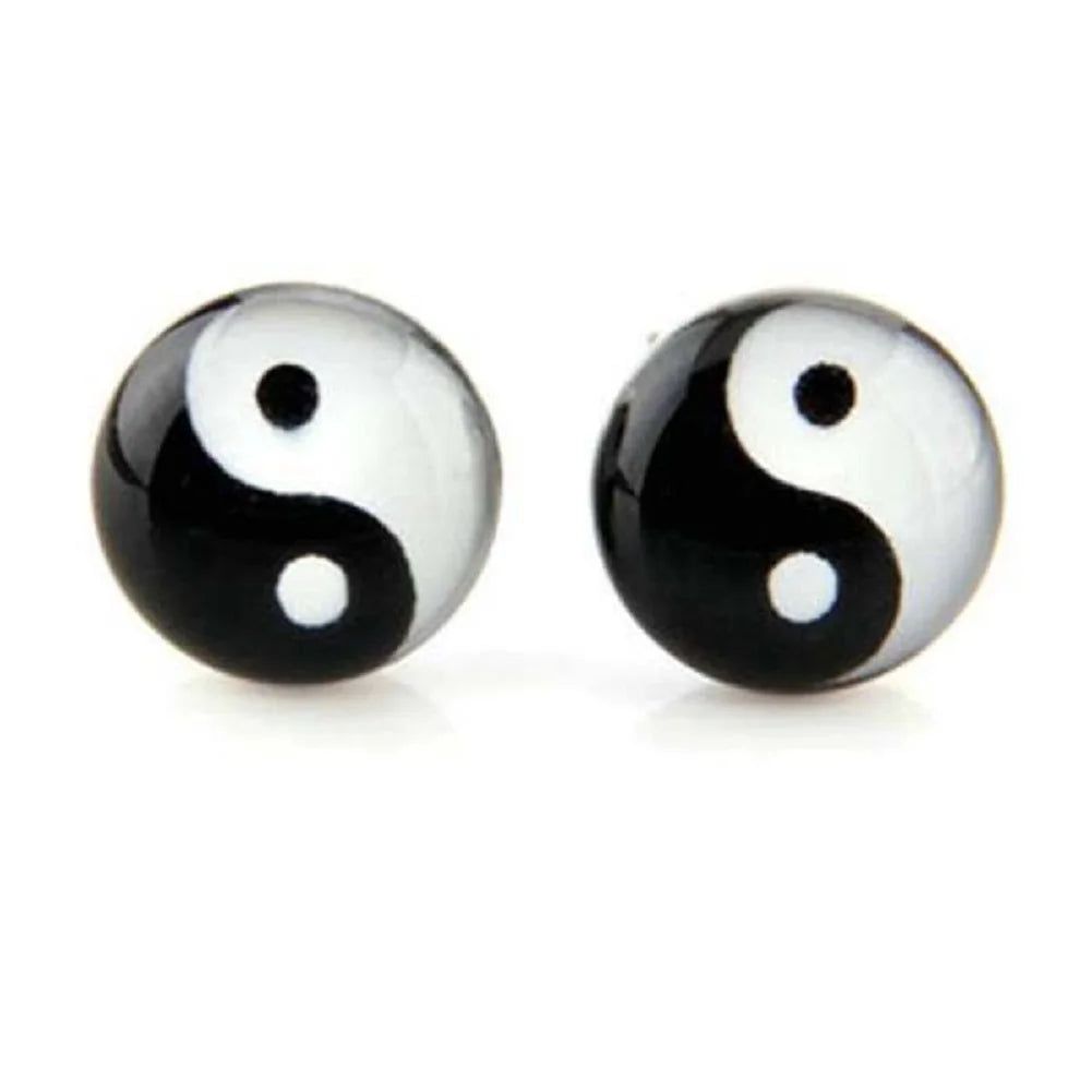 Boucles d'Oreilles Clou Yin Yang Noir et Blanc