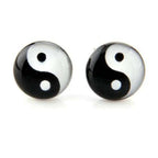 Boucles d'Oreilles Clou Yin Yang Noir et Blanc