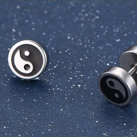Boucles d'Oreilles Clou Yin Yang pour Homme